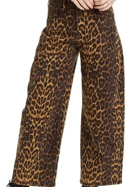 NWT Tractr Leopard Print Wide Leg Jeans - Brown/Black
